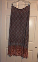 Loveappella Orange & Blue Floral High Waisted Long Skirt Photo 0