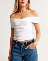 Off-Shoulder Ruched Wrap Top Photo 0