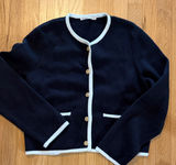 Abercrombie & Fitch Black with White Trim Gold Buttons Cardigan Sz L Photo 0