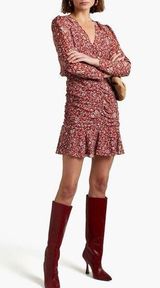 VERONICA BEARD Womens Dress Red Rosalia Vine Floral Mini V Neck A Line Size 4 Photo 0