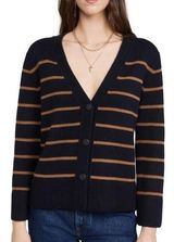 Vince Women's Breton Stripe Cardigan Sweater Coastal/Vicuna S Photo 0