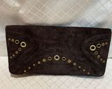 Brown Suede Clutch/Purse/Handbag with Gold Tone Studs/Grommets Photo 0