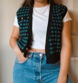 VINTAGE SWEATER VEST CHECKERED BUTTON Blue Size L Photo 0