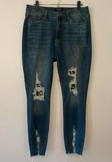 Judy Blue Women's size 13 / 31 Skinny Fit Medium Wash Distressed Cheetah Jeans Photo 0