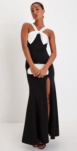 Lulus Luxurious Outlook Black and White Bow Mermaid Maxi Dress Wedding Size M Photo 0