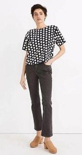 Madewell Textured Dot Top Navy Blue Preppy Office Work Womens Size Medium Photo 0