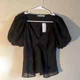 NWT Abercrombie and Fitch Bell Short Sleeve Babydoll Tie Blouse Women Size Small Photo 0