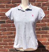 U.S. POLO ASSN. Preppy Collegiate Short Sleeve Gray Polo Y2K  Cropped Sz L Photo 0