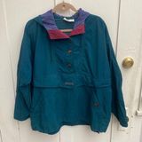 VINTAGE 90's  Rain Jacket Windbreaker Anorak Size XL Green Hooded Pocket Photo 0