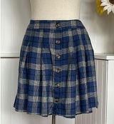 American Eagle  Blue & White Plaid Pleated Mini Skirt Photo 0
