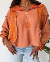 Boutique POL Orange Waffle Oversized Half Zip Sweatshirt Photo 0