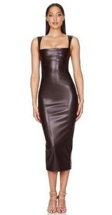 Nookie Alexia Midi Dress Chocolate Brown Faux Leather Size S in EUC Photo 0