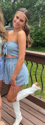Blue Gingham Two Piece Short Set Photo 0