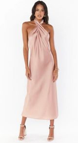 New  Rose Gold Luxe Jasmine Halter Midi Dress Small Photo 0
