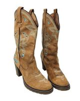Roper Heel Stitched Leather Floral Western Cowgirl Boots Mid Photo 0