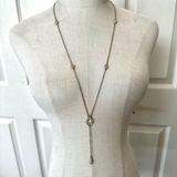 White House Black Market gold rhinestone long Y necklace Photo 0