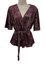 Vintage Y2K fraiche by J Babydoll Top Womens Large Pink Velvet Paisley Belt‎ Photo 0