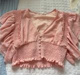 Altar’d State Light Pink Cropped Ruffle Top Photo 0