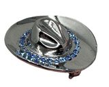 Silver Cowboy Cowgirl Hat Lapel Pin Brooch Blue Rhinestones Western Country Photo 0