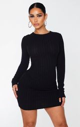 Pretty Little Thing Black Soft Rib Long Sleeve Mini Dress Size S Photo 0