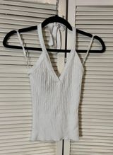 it's our time Small White Ribbed Cotton Halter Top Photo 0