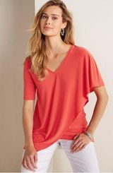 NWT Soft Surroundings Madeline Short Sleeve Tunic in Poppy Red Coral Sz 2X Flowy Photo 0