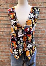 Vintage Halloween Vest Women's Large Sweater pumpkin Witch Vampire Ghost Photo 0