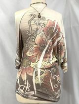 2000s Y2K Twentyone Cream Red Floral Asymmetrical Top Sz M Fairy Grunge Emo Alt Photo 0