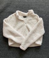 LA Hearts Cream Fuzzy Crop Quarter Zip Photo 0