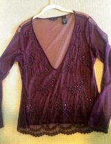 Amethyst NY & comp. Shear mesh top with beaded work  low V-neck Photo 0