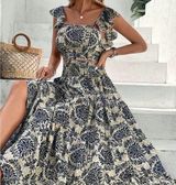 Floral Blue and Cream Women's Set Photo 0