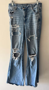 American Eagle Super Hi-Rise Flare Stretch Denim Jeans Distressed Photo 0
