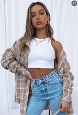 White Fox Boutique White Fox Tan Plaid Shirt  Photo 0