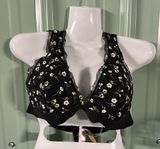 PINK Victoria's Secret Black Bralette with Floral Print and Plunging Neckline Size M Photo 0