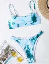 Tie Die High Leg Bikini Blue Size L Photo 0