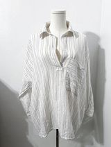 Zara Basics Linen Striped Oversized Top Z1975 Denim Navy & White Large Top Photo 0