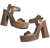 Anthropologie Made in Mexico Tan Platform Block Chunky Heels Wood Boho Bratz Photo 0