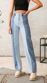 Kancan Denim Two Tone Signature High Rise Straight Leg Stretch Jeans Buckle 26 Photo 0