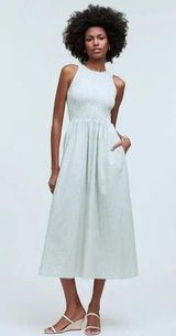 NWT Madewell Melody Smocked Midi Striped Dress Size XS Green White Sleeveless Photo 0
