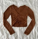 Antistar Light Brown Rib Knit Scrunch Detail Cropped Long Sleeve Photo 0