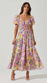 Florentino Sweatheart Neckline Midi Dress Pink Floral Size Small NWOT Photo 0