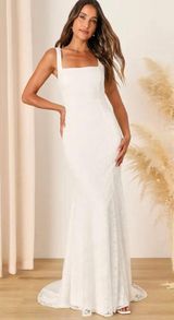 New  Eternal Happiness White Lace Square Neck Mermaid Maxi Dress Photo 0