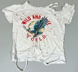 White ‘Wild and Free’ Distressed Rugged Biker Grunge  Graphic Tee T-Shirt Top Size S ⛓️ Photo 0