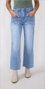 Mica High Rise Crop Wide Leg Jeans Size 30 Light Wash Stretch Blue Photo 0