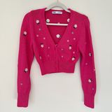 ZARA Floral Embroidered Knit Cropped Cardigan Pink Photo 0