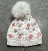LC Lauren Conrad  Knit Faux Fur Pom Pom Beanie Neutral White Pink Photo 0