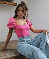 Pink Puff Sleeve Top Photo 0