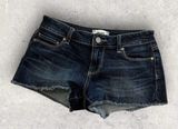 Paige Dark Wash Bobby Short Low Rise Frayed Hem Hot Pants Size Denim Size 24 Photo 0