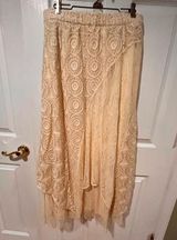 Chico's Cream  maxi skirt.Size 1=M lace & crochet handkerchief layer bottom Photo 0