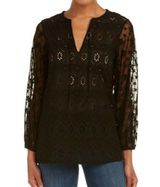 Alice + Olivia Top Size Extra Small Carroll 3/4 Sleeve Eyelet Tunic Black Photo 0